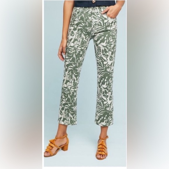 Anthropologie Denim - Anthropologie Pilcro bootcut leave print jeans EUC size 29 green
